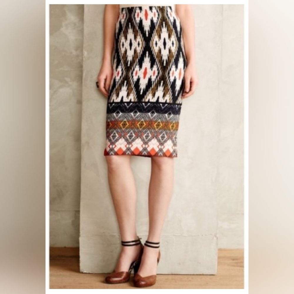 Chelsea & Theodore Women's Black Multi Color Geo Printed Skirt Sz M NWOT